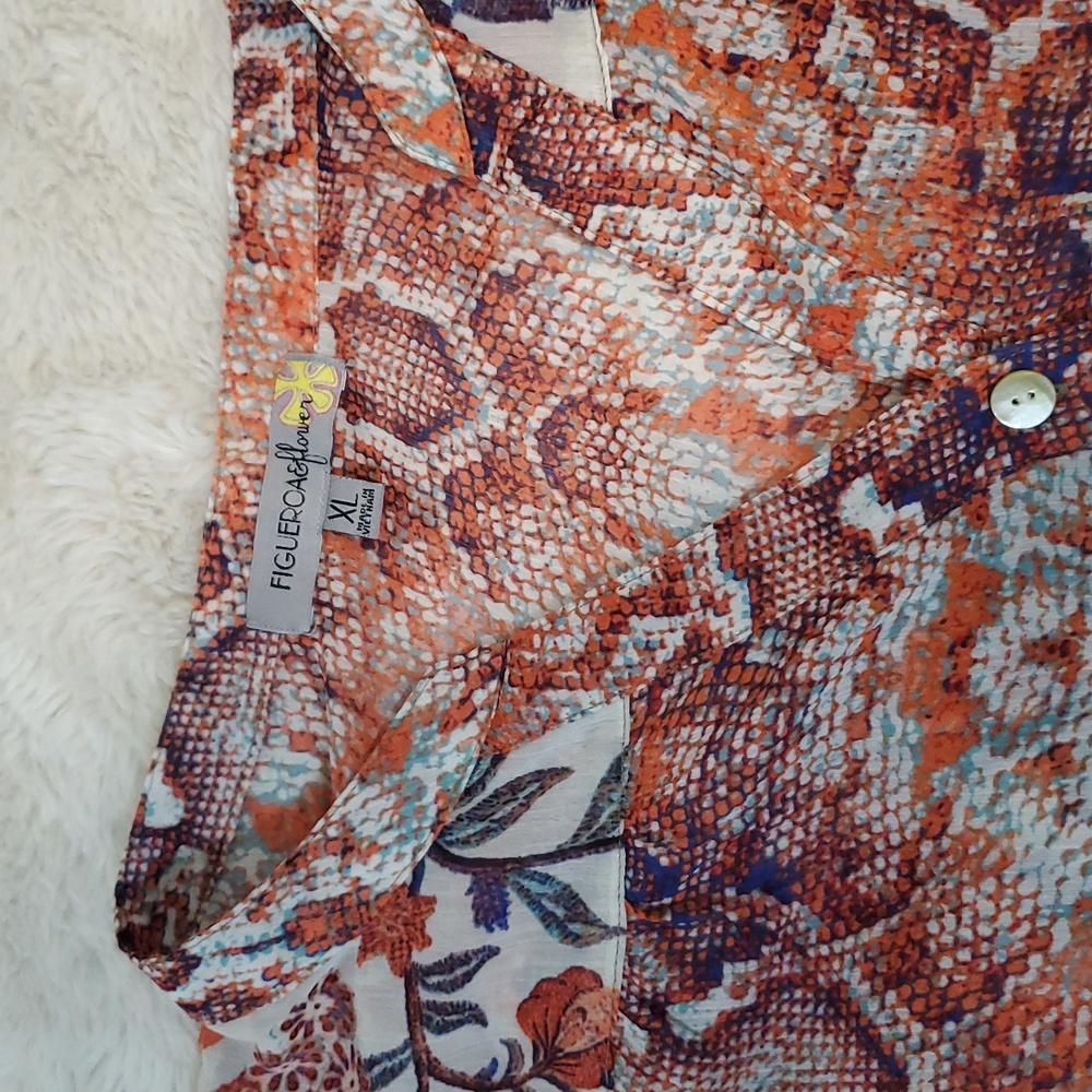 Figuero & Flower Burnt Orange Button Down Blouse XL - Picture 6 of 9